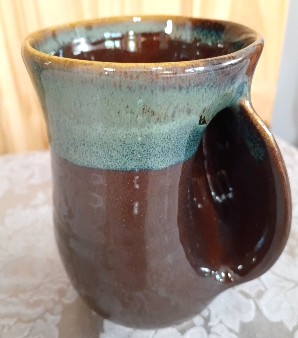 Art Studio Hand Made Pottery Mug Coffee Cup Brown 16 oz Signed Neher 2017